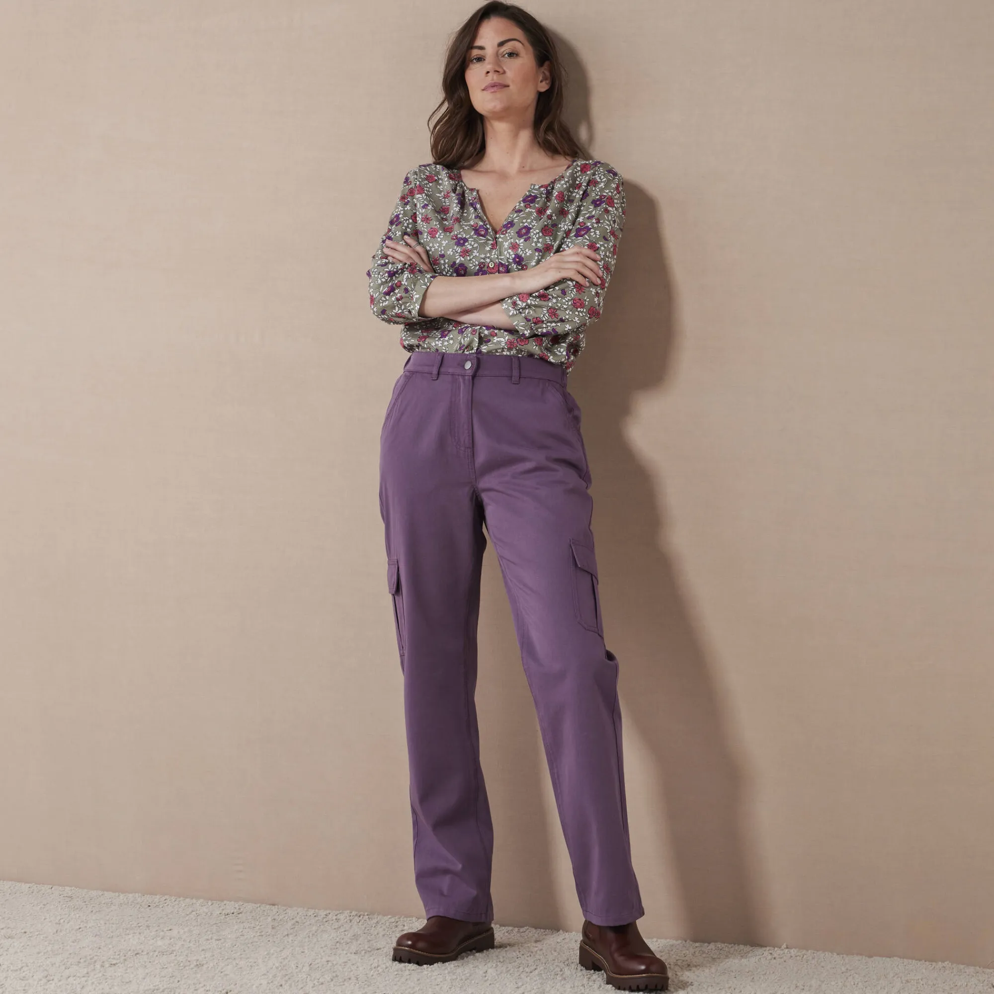 Broek<Blancheporte Rechte cargobroek pruim