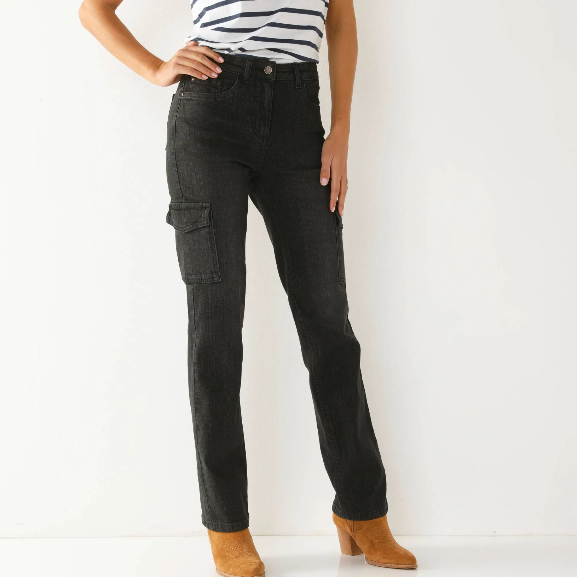 Jeans<Blancheporte Rechte cargobroek zwart