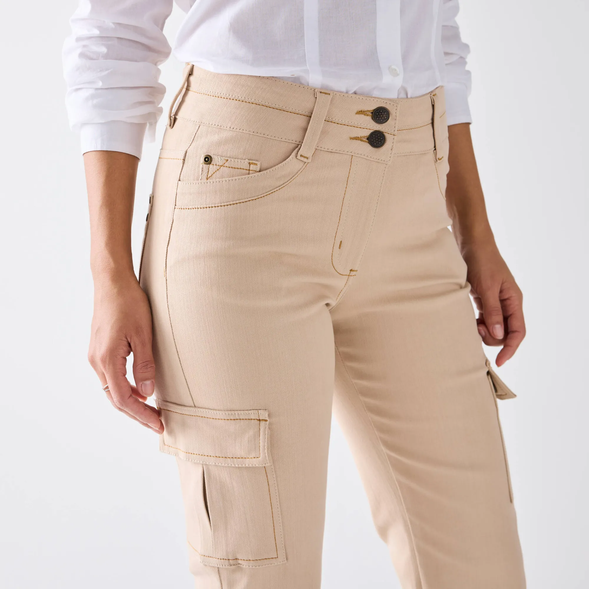Jeans<Blancheporte Rechte cargojeans zandkleur