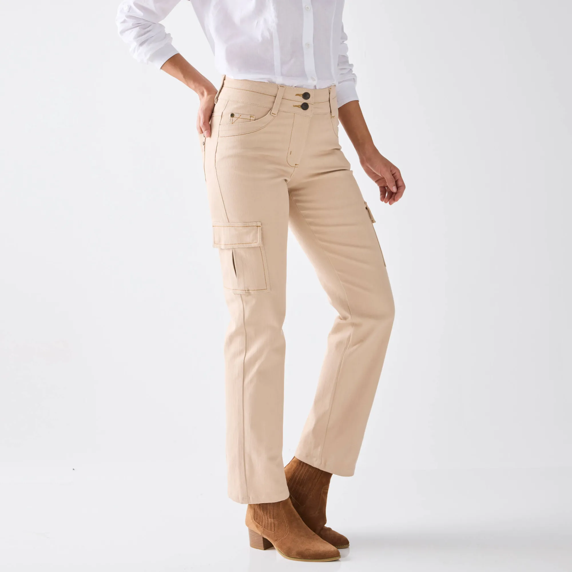Jeans<Blancheporte Rechte cargojeans zandkleur