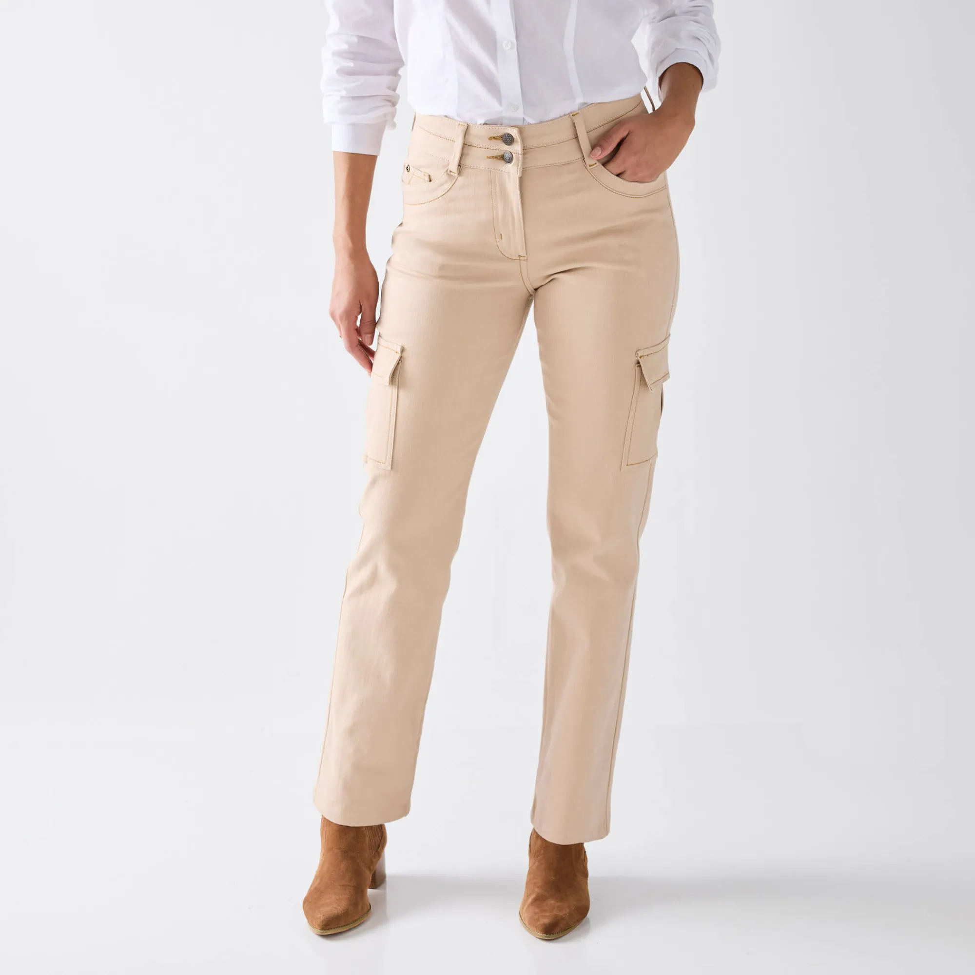 Jeans<Blancheporte Rechte cargojeans zandkleur