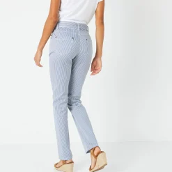Broek<Blancheporte Rechte, gestreepte broek, speciaal voor kleine lengtes blauw / wit