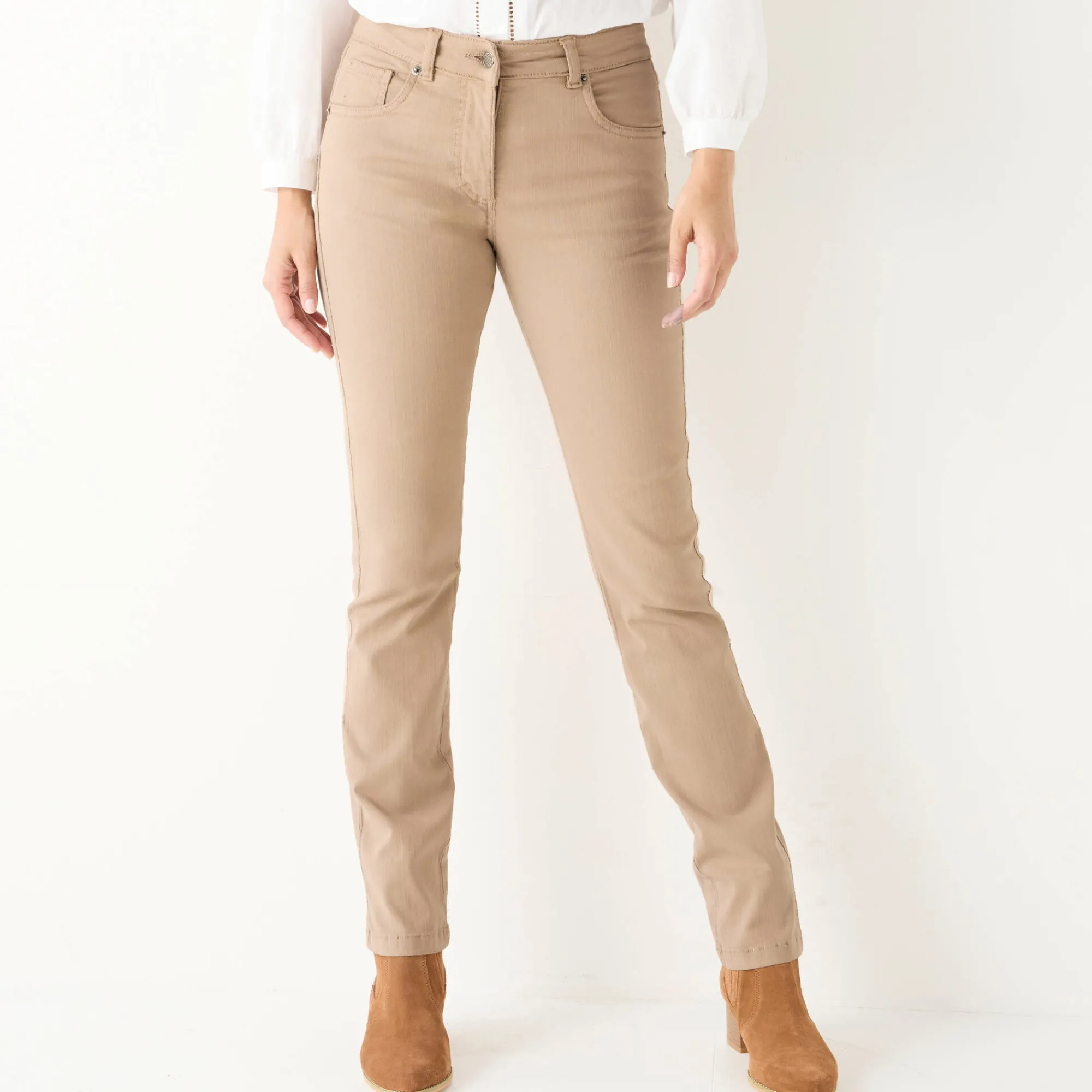 Broek<Blancheporte Rechte jeans, grote lengte beige