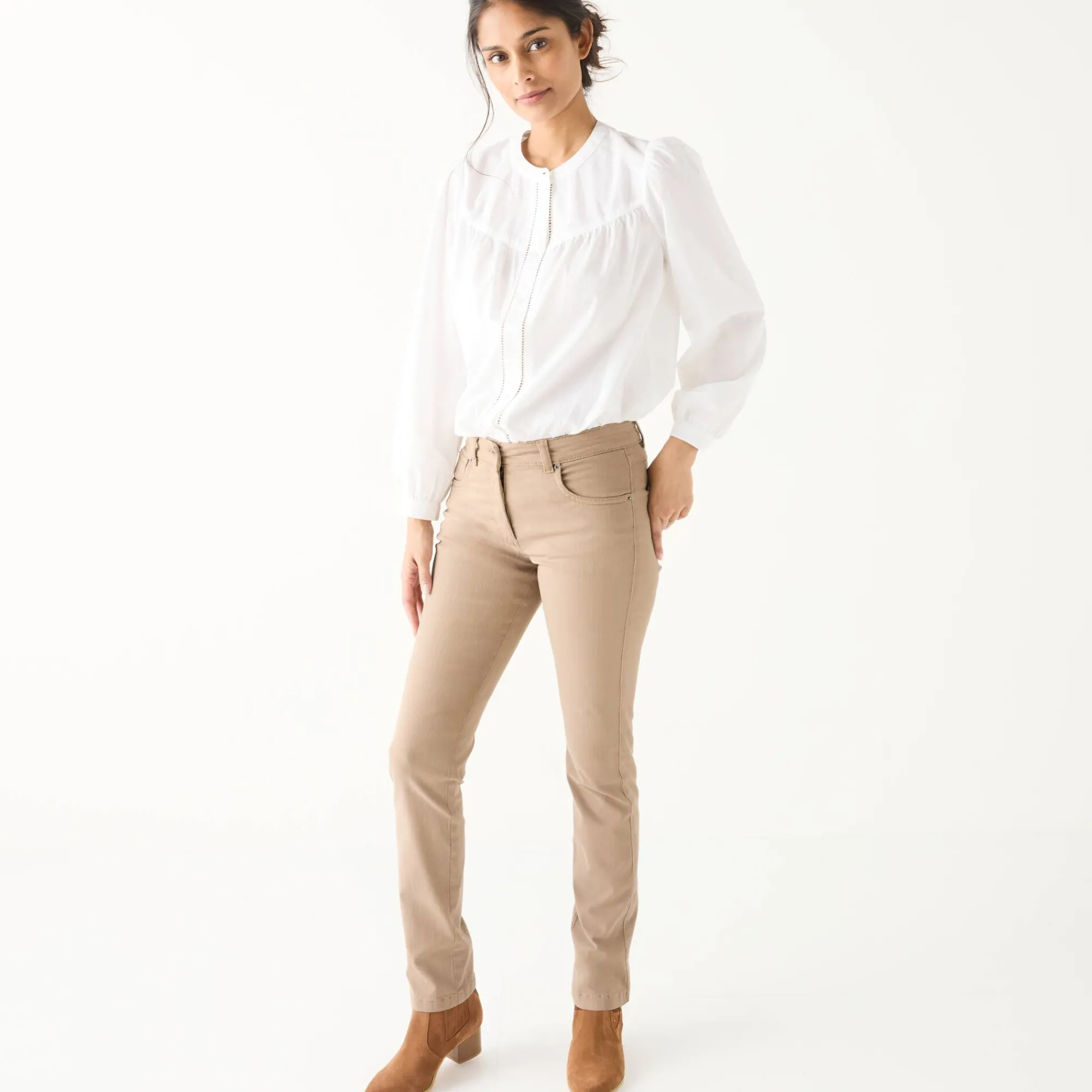 Broek<Blancheporte Rechte jeans, grote lengte beige