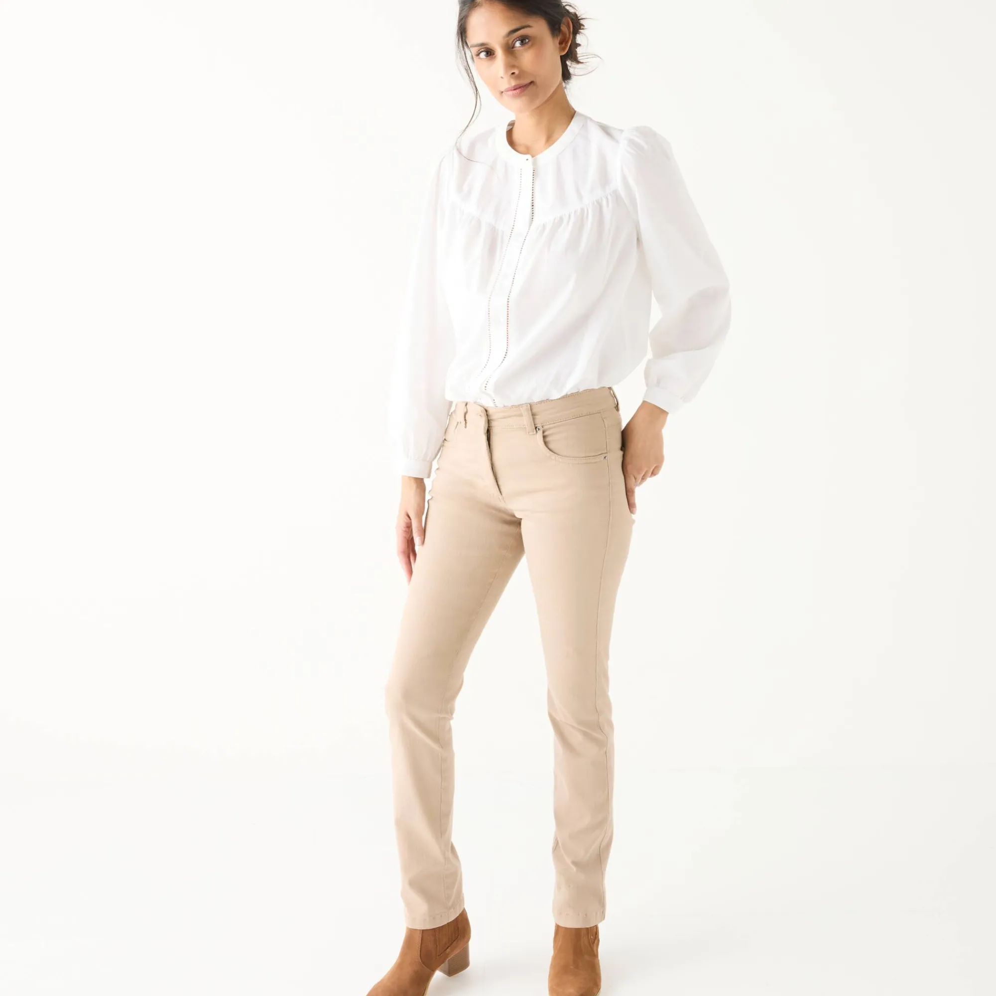 Broek<Blancheporte Rechte jeans, kleine lengte beige