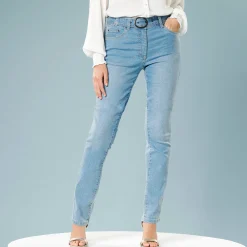 Jeans<Blancheporte Rechte jeans met ceintuur, speciaal voor kleine lengtes bleached