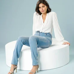 Jeans<Blancheporte Rechte jeans met ceintuur, speciaal voor kleine lengtes bleached