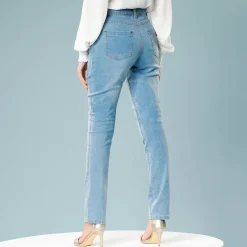Jeans<Blancheporte Rechte jeans met ceintuur, speciaal voor kleine lengtes bleached