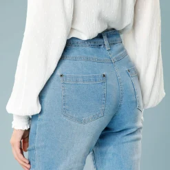 Jeans<Blancheporte Rechte jeans met ceintuur, speciaal voor kleine lengtes bleached