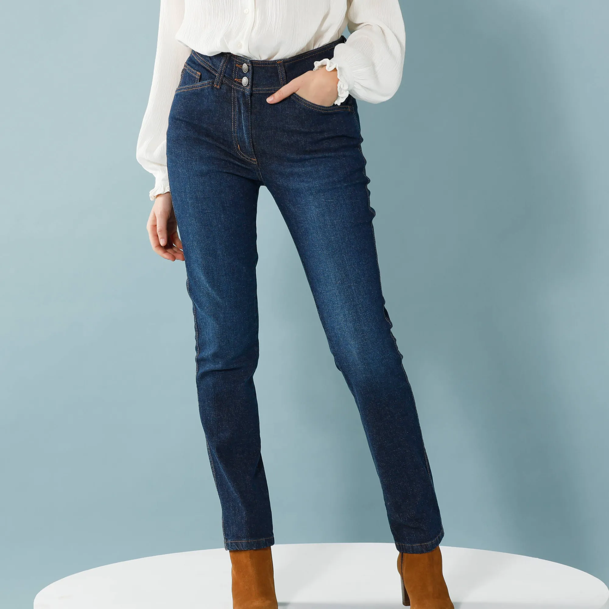 Jeans|Broek<Blancheporte Rechte jeans met deelnaden, kleine lengtes dark blue