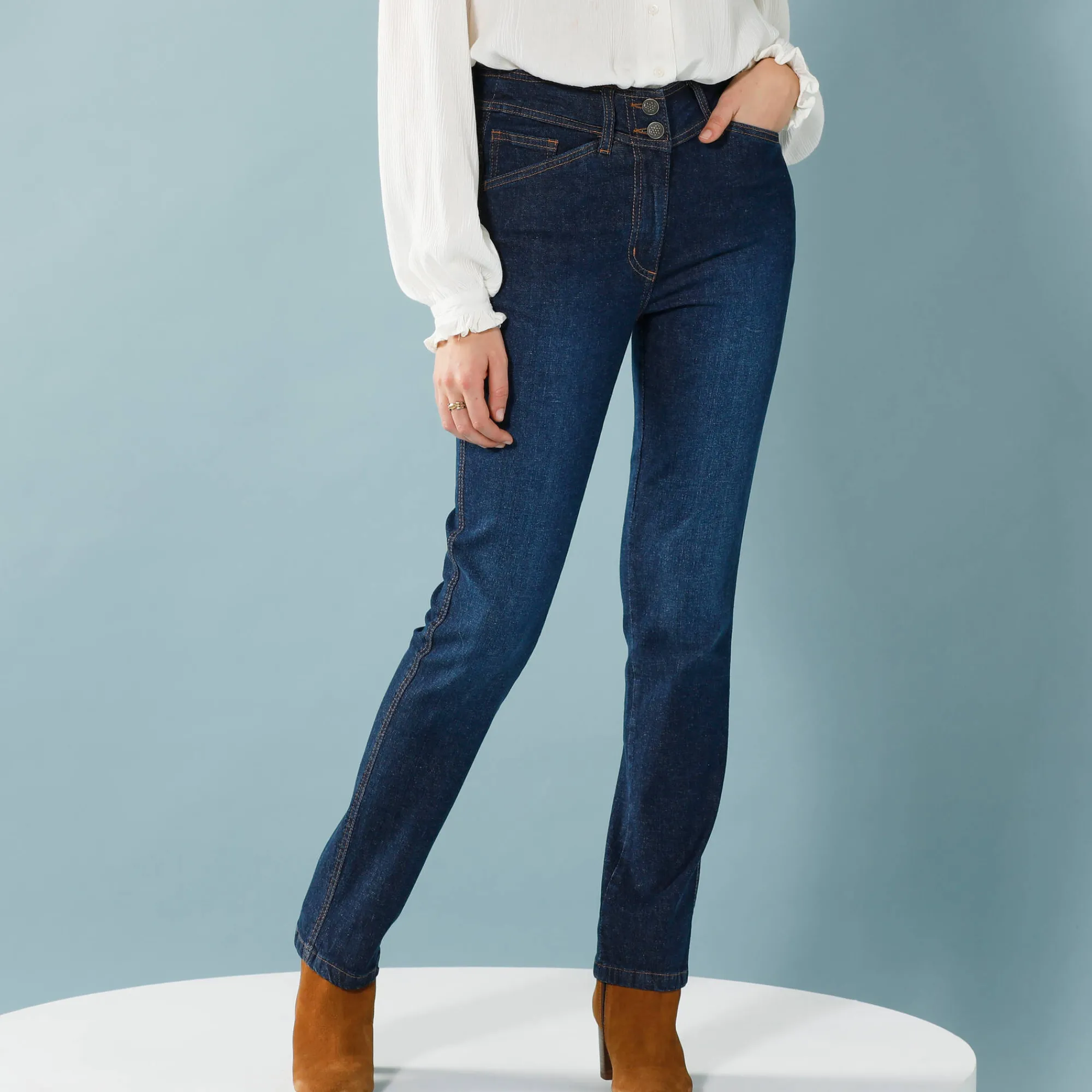 Jeans|Broek<Blancheporte Rechte jeans met deelnaden, kleine lengtes dark blue