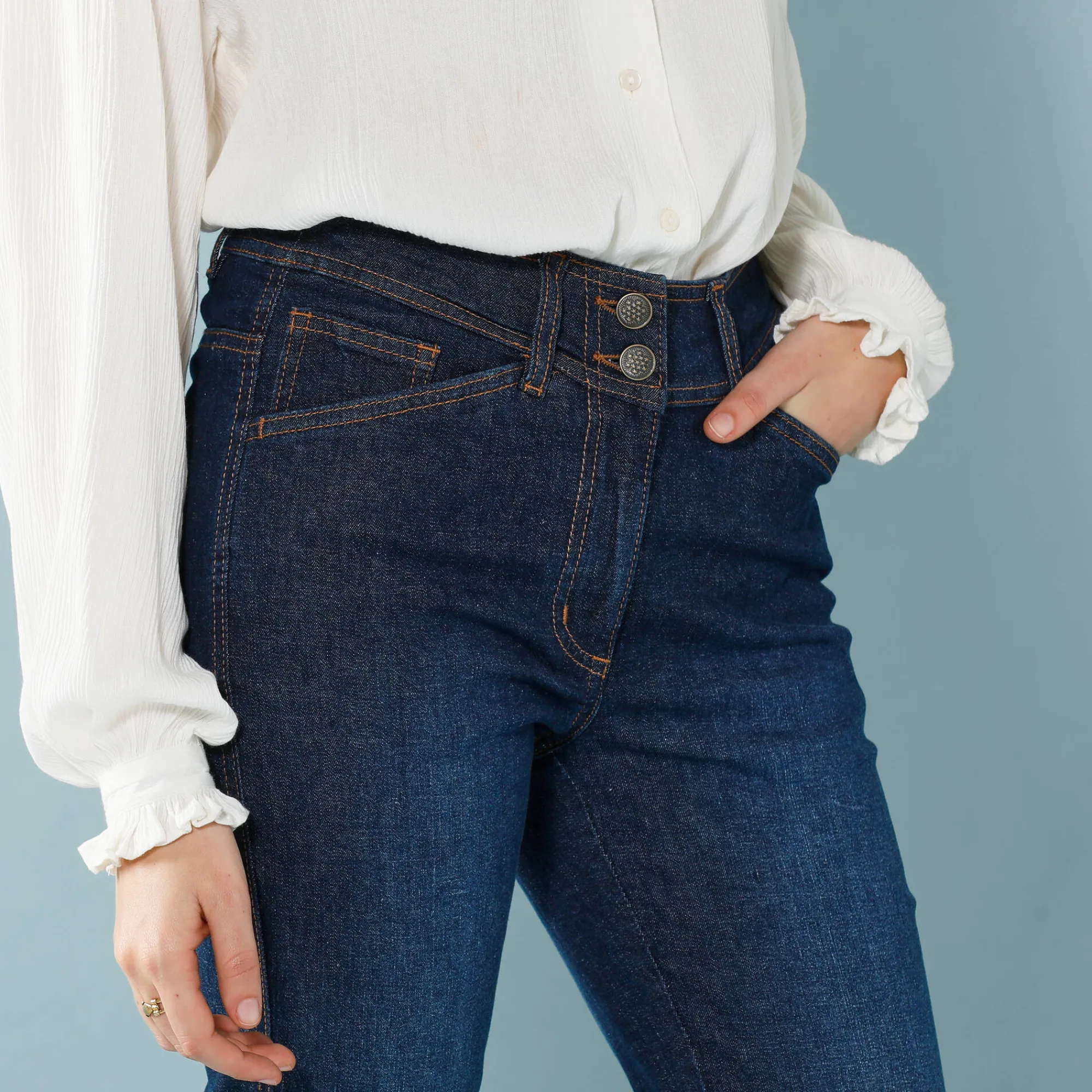 Jeans<Blancheporte Rechte jeans met deelnaden, speciaal voor kleine lengtes dark blue