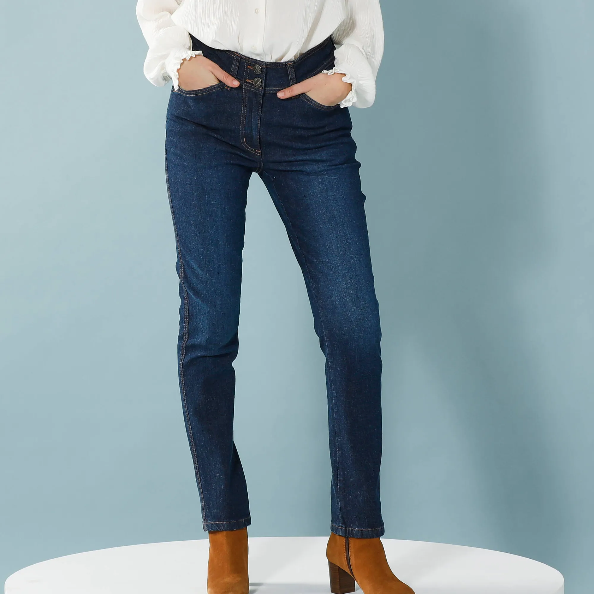 Jeans<Blancheporte Rechte jeans met deelnaden, speciaal voor kleine lengtes dark blue