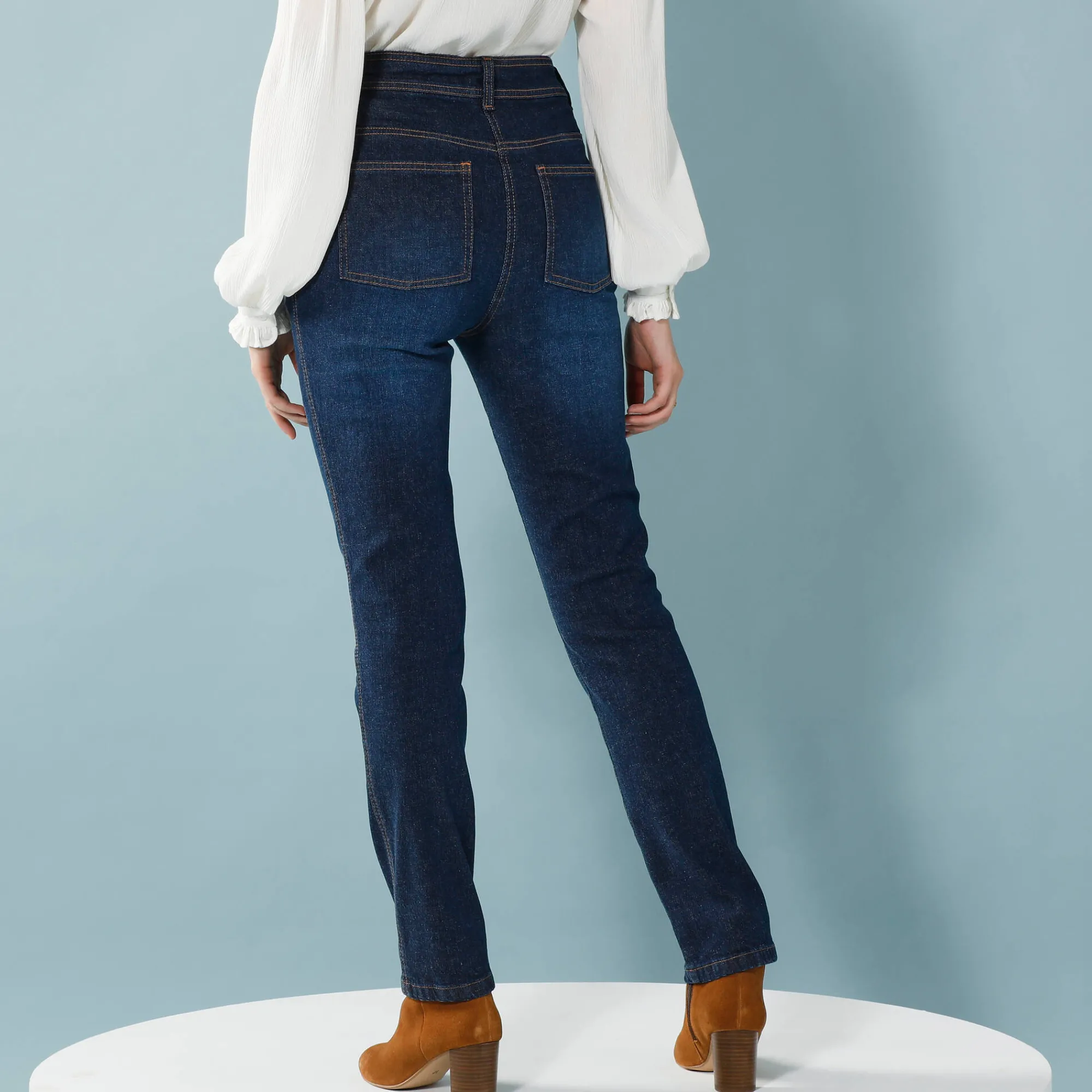 Jeans<Blancheporte Rechte jeans met deelnaden, speciaal voor kleine lengtes dark blue