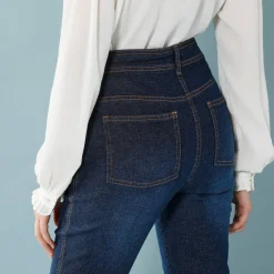 Jeans<Blancheporte Rechte jeans met deelnaden, speciaal voor kleine lengtes dark blue