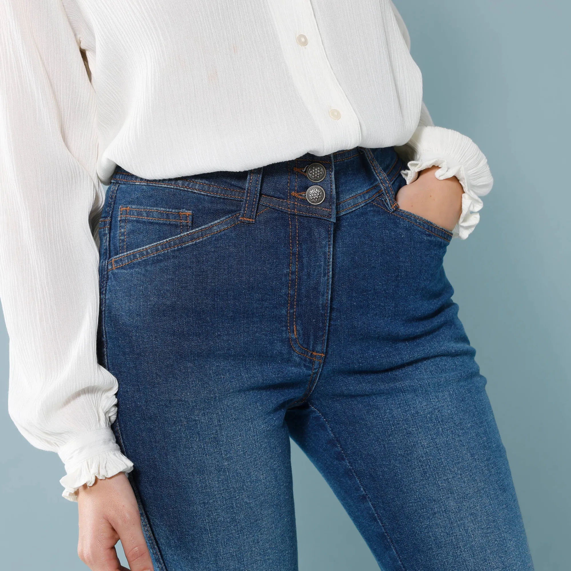 Jeans|Broek<Blancheporte Rechte jeans met deelnaden, kleine lengtes stone