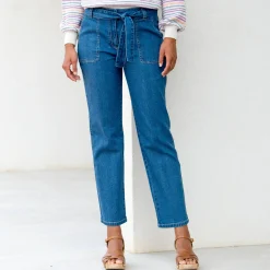 Jeans<Blancheporte Rechte jeans met hoge taille, bindceintuur bleached