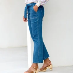 Jeans<Blancheporte Rechte jeans met hoge taille, bindceintuur bleached