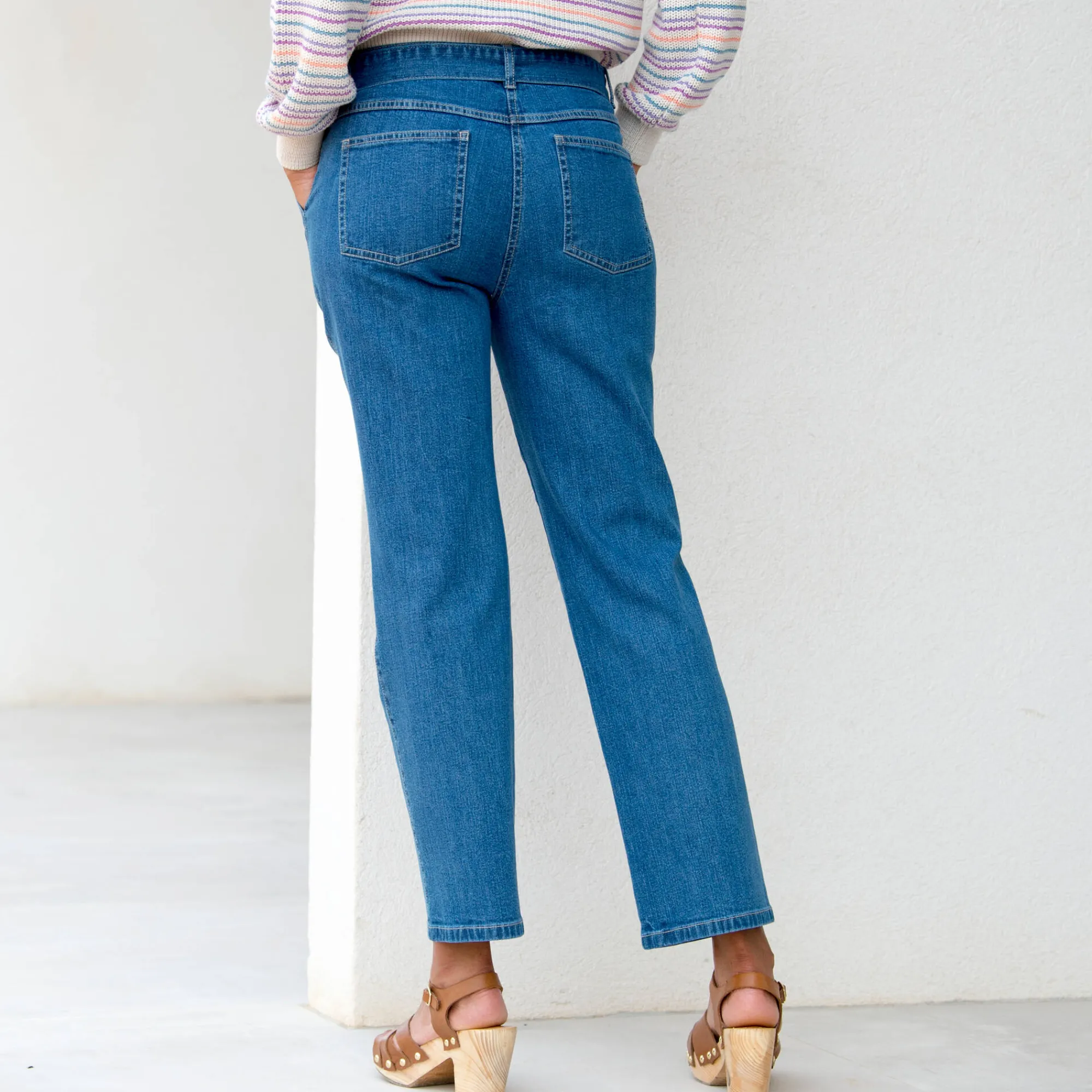 Jeans<Blancheporte Rechte jeans met hoge taille, bindceintuur bleached