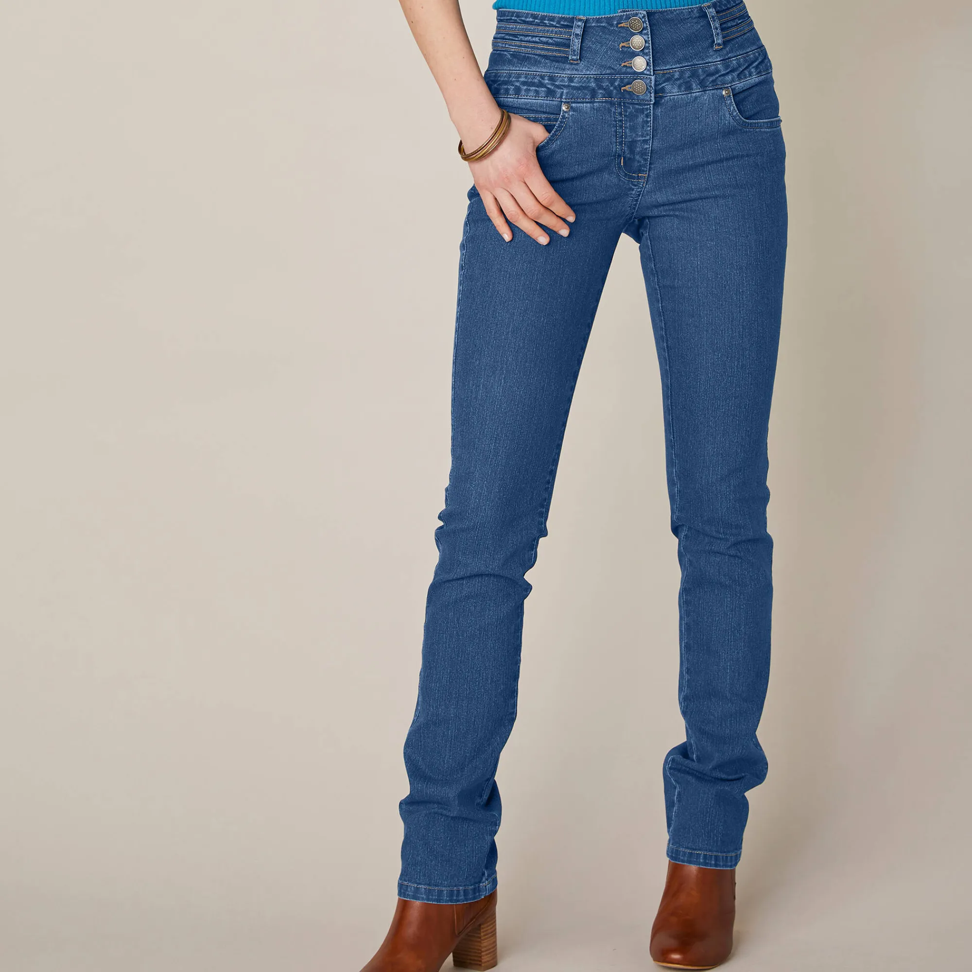 Jeans|Broek<Blancheporte Rechte jeans met hoge taille - kleine lengte stone
