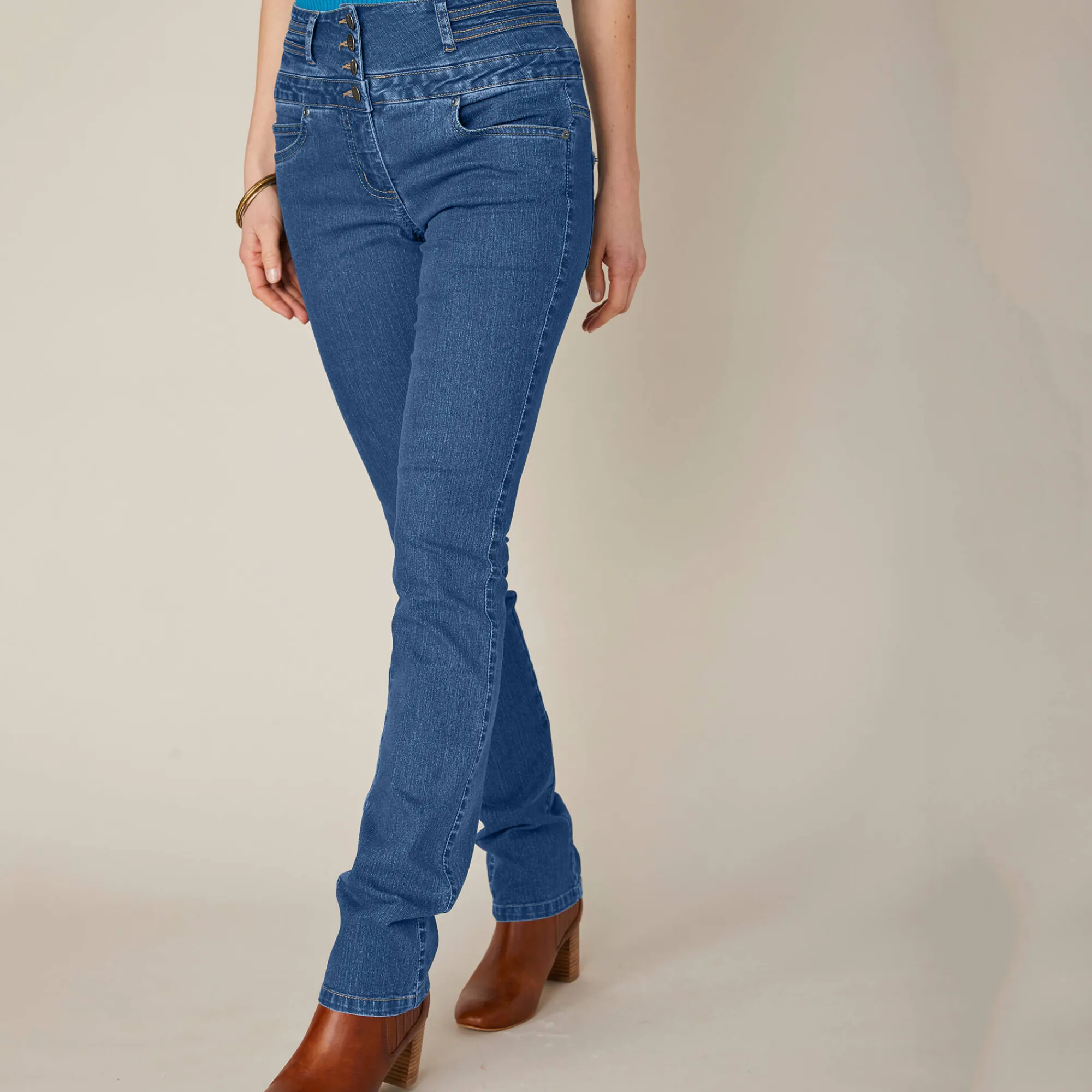 Jeans|Broek<Blancheporte Rechte jeans met hoge taille - kleine lengte stone