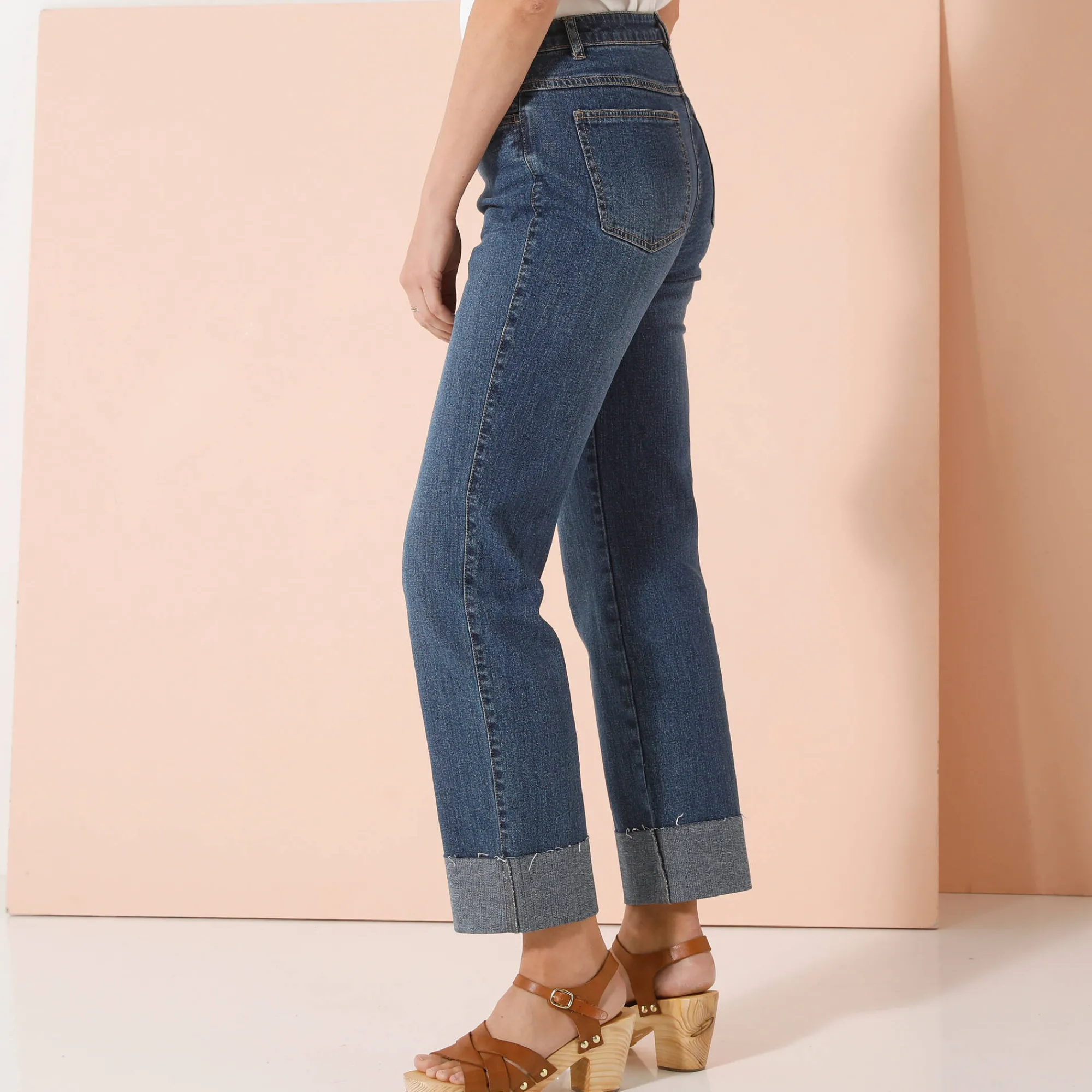Jeans|Broek<Blancheporte Rechte 7/8-jeans met omslag, hoge taille stone used