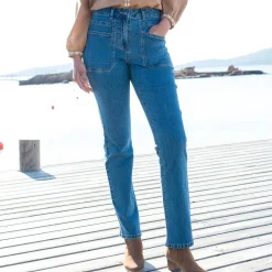 Jeans<Blancheporte Rechte jeans, opgestikte zakken stone