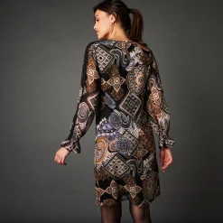 Feestoutfits Dames|Jurk<Lora Zellini Rechte jurk, print met patchworkeffect zwart / beige