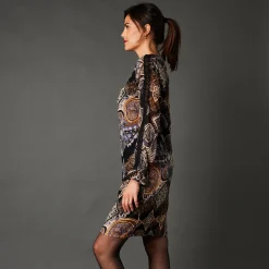 Feestoutfits Dames|Jurk<Lora Zellini Rechte jurk, print met patchworkeffect zwart / beige