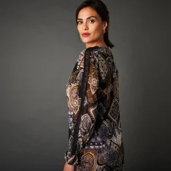 Feestoutfits Dames|Jurk<Lora Zellini Rechte jurk, print met patchworkeffect zwart / beige