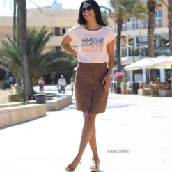 Rok<Blancheporte Rechte rok met knoopsluiting taupe