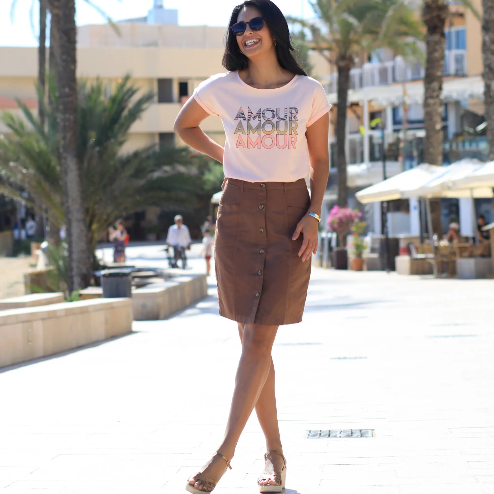 Rok<Blancheporte Rechte rok met knoopsluiting taupe