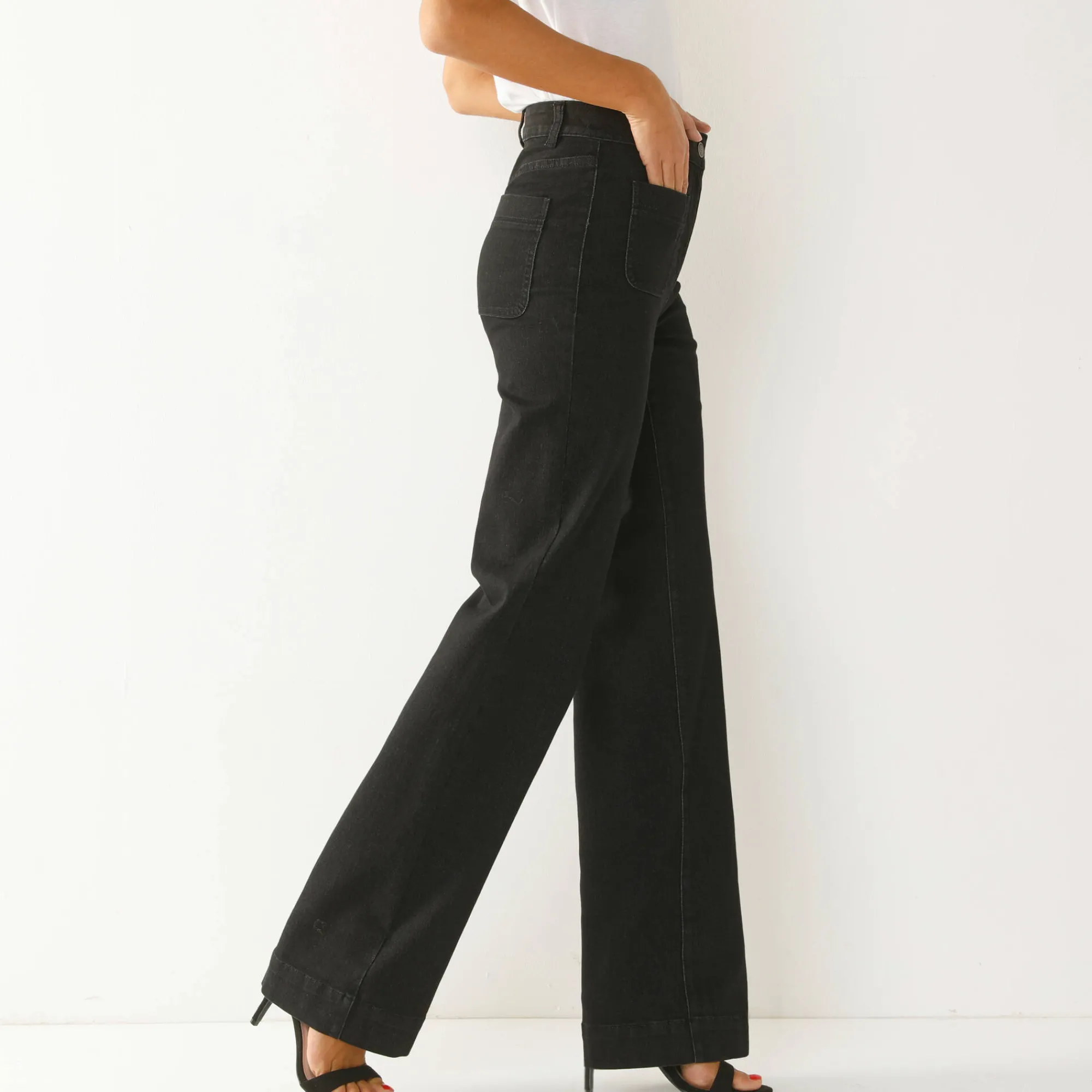 Jeans|Broek<Blancheporte Rechte, ruime jeans, hoge taille used black
