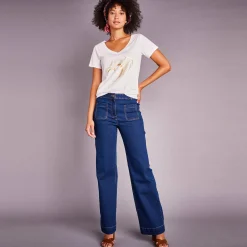 Jeans|Broek<Blancheporte Rechte, ruime jeans, hoge taille stone