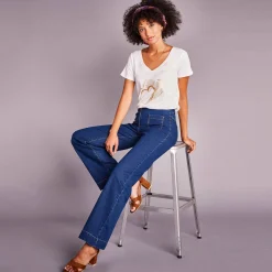 Jeans|Broek<Blancheporte Rechte, ruime jeans, hoge taille stone