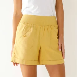 Short<Blancheporte Rechte short met omslag, katoen/linnen oker