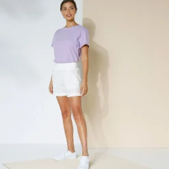 Short<Blancheporte Rechte short met omslag, katoen/linnen wit