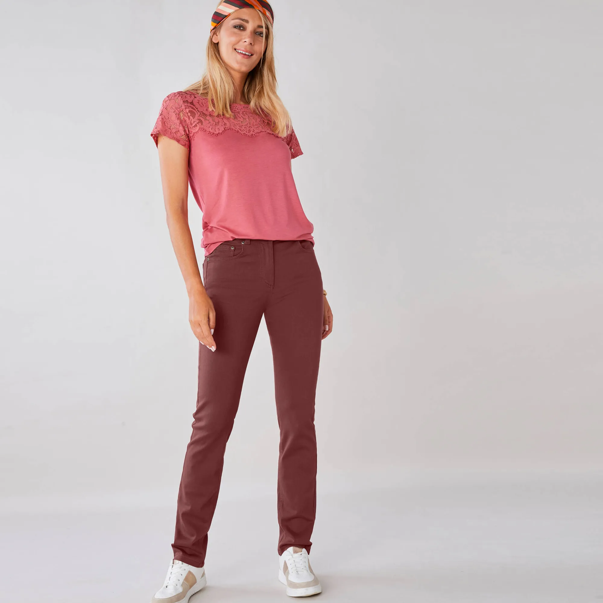 Broek<Colors&Co Rechte stretchbroek chocolade