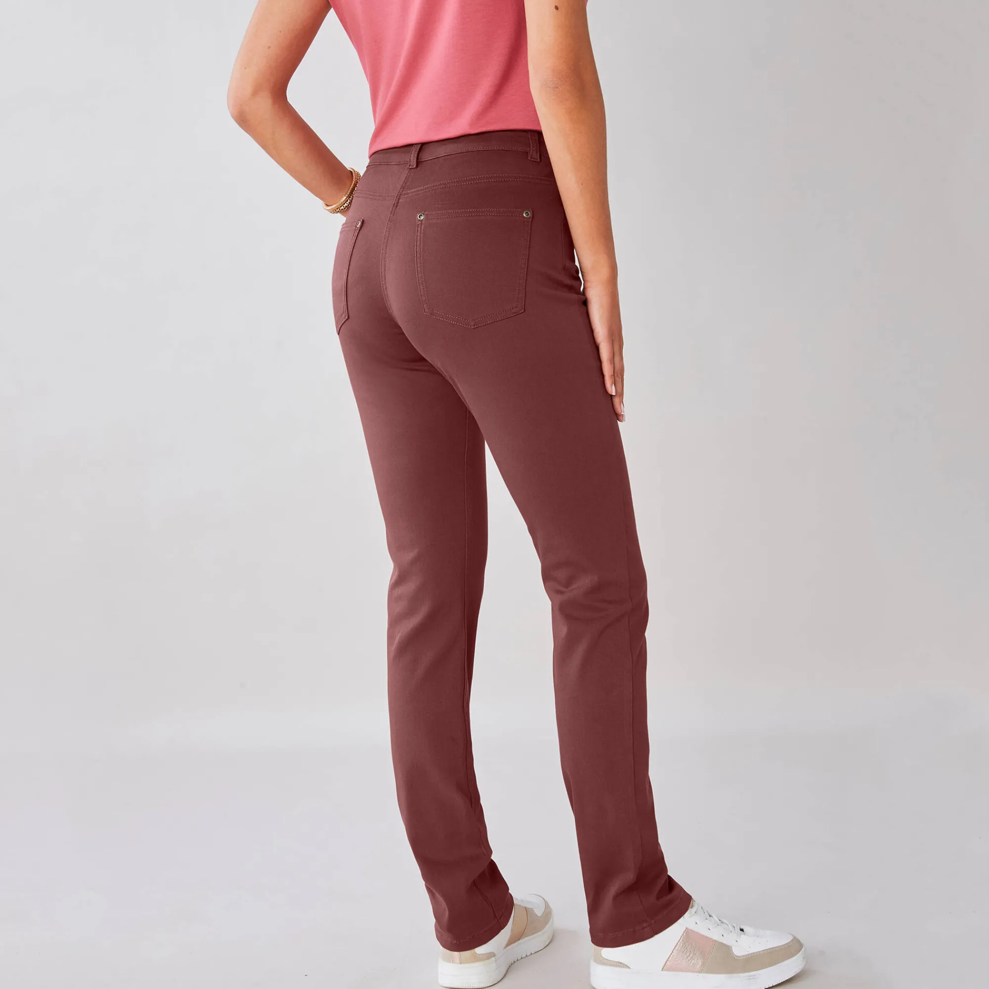 Broek<Colors&Co Rechte stretchbroek chocolade