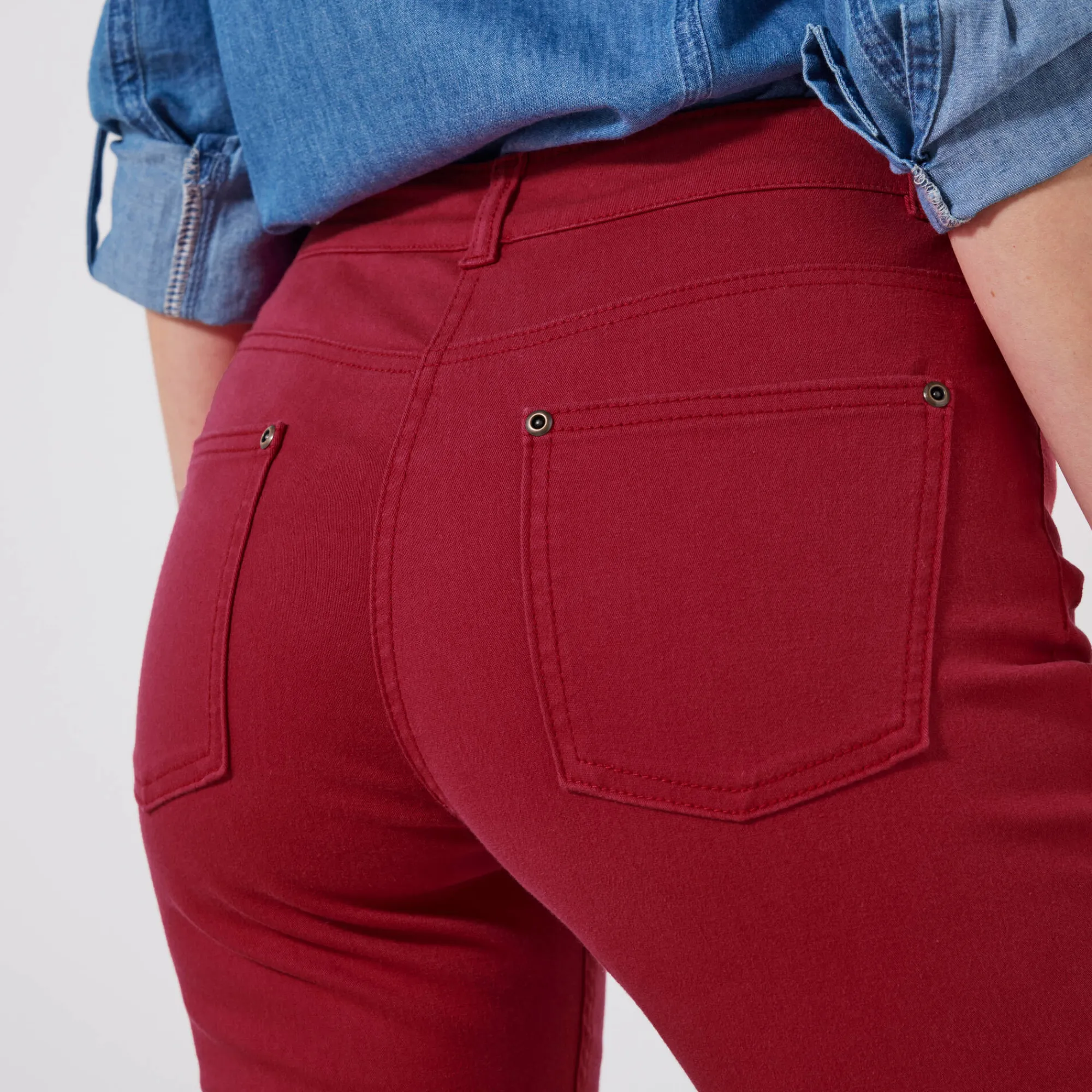Broek<Colors&Co Rechte stretchbroek donkerrood