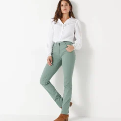 Broek<Colors&Co Rechte stretchbroek grijsgroen