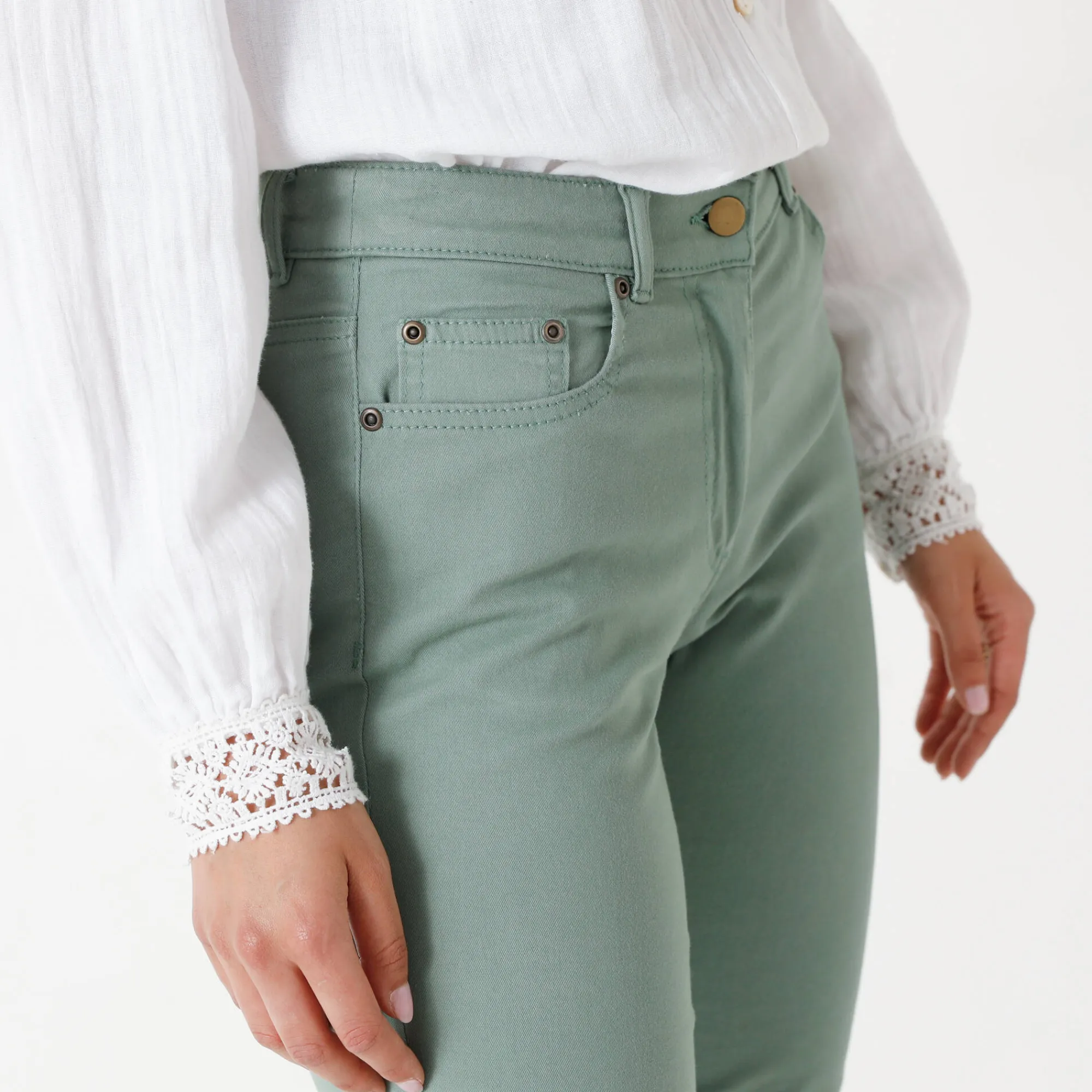 Broek<Colors&Co Rechte stretchbroek grijsgroen