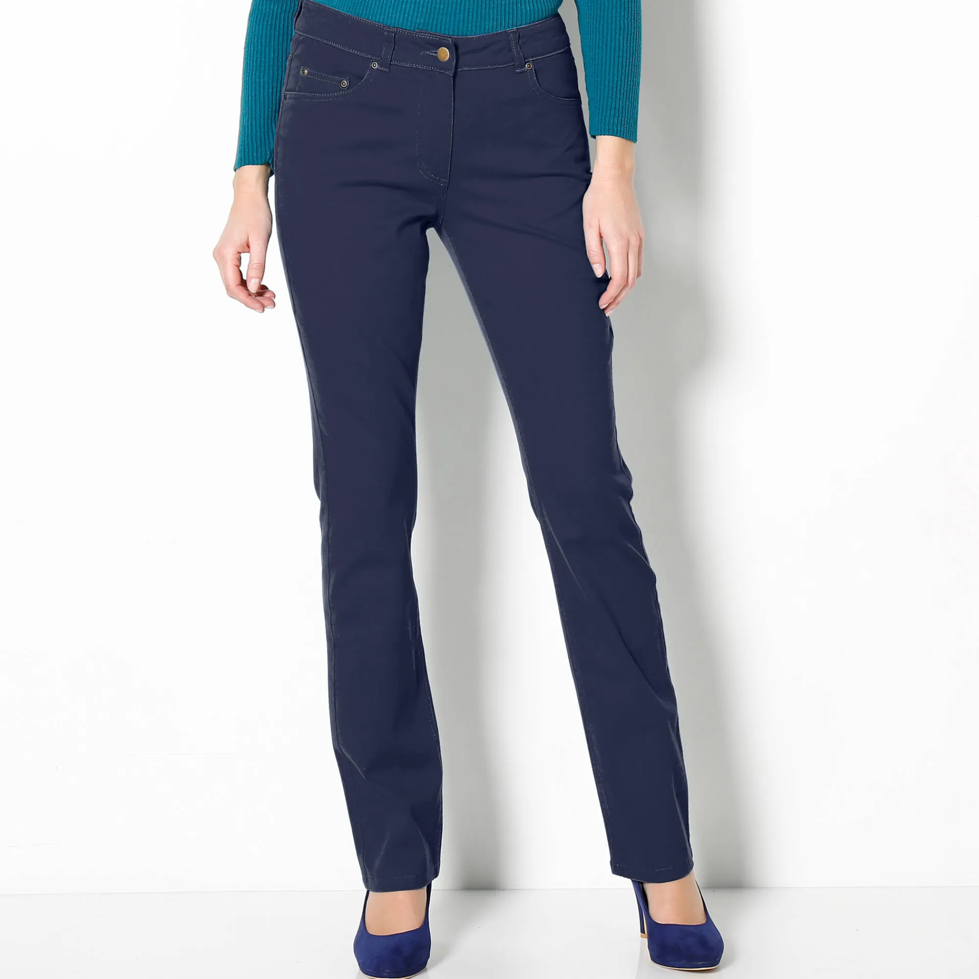 Broek<Colors&Co Rechte stretchbroek marine