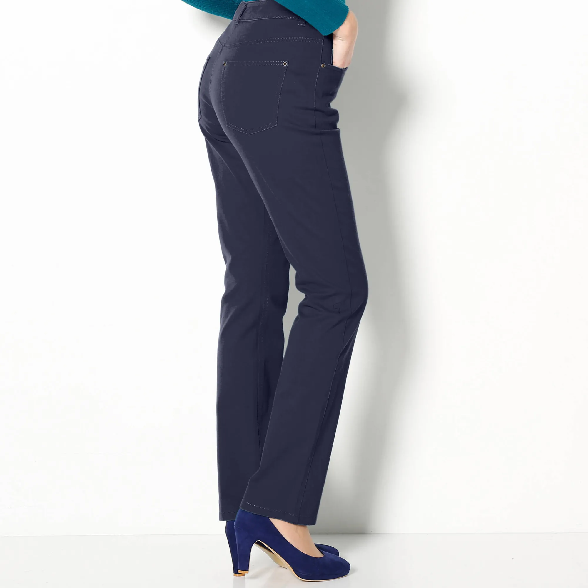 Broek<Colors&Co Rechte stretchbroek marine