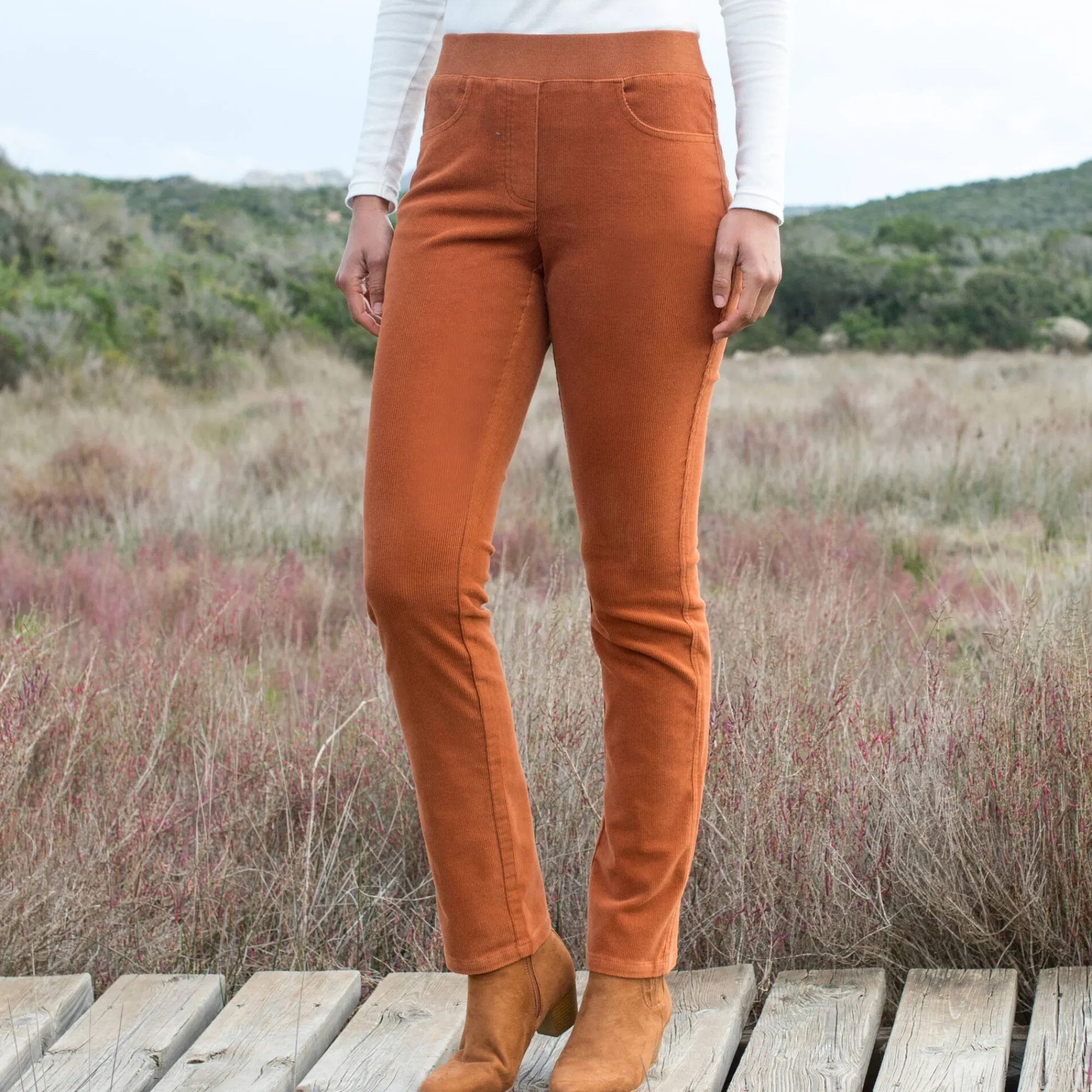 Broek<Blancheporte Rechte "ultracomfort" broek in ribfluweel karamel