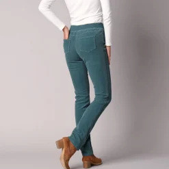 Broek<Blancheporte Rechte "ultracomfort" broek in ribfluweel grijsgroen