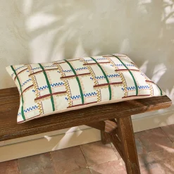 Kussen<Blancheporte Rechthoekig kussen met geometrische print bordeaux / blauw