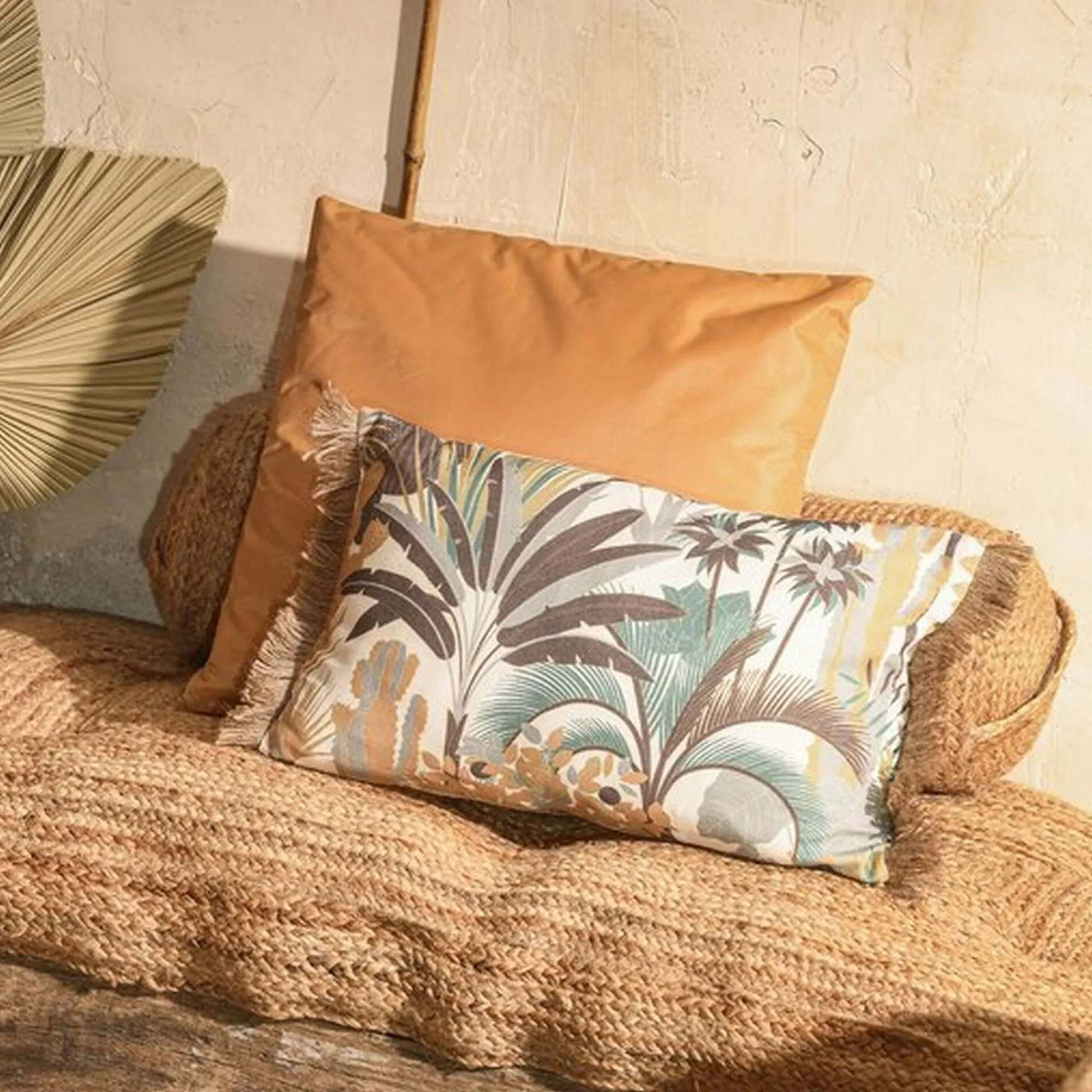 Kussen<Blancheporte Rechthoekig kussen met jungleprint naturel / chocolade