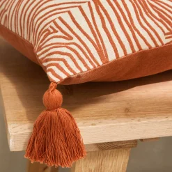 Kussen<Blancheporte Rechthoekig kussen met pootjesprint naturel / terracotta