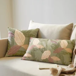 Kussenhoes<Blancheporte Rechthoekige kussenhoes met bladerenprint - set van 2 groen